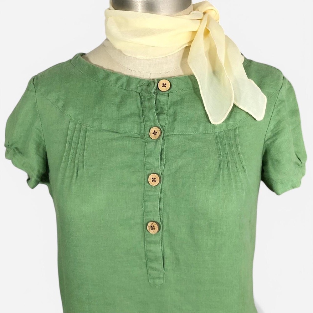 Green Button-Up Linen Dress